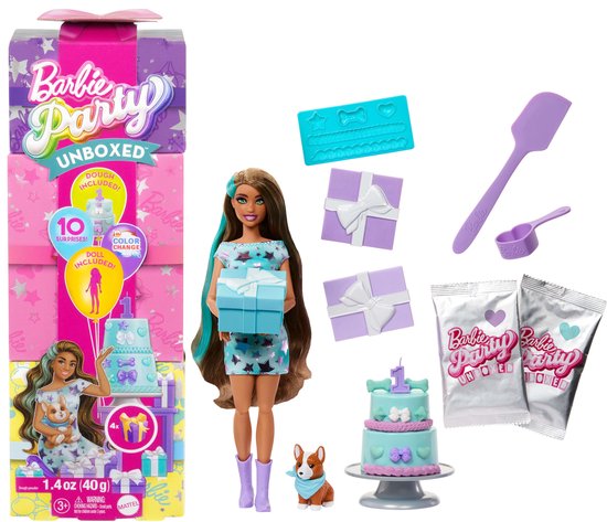 Barbie Uitpakparty Dierenverjaardag - Barbiepop met blauwe highlights van Barbie