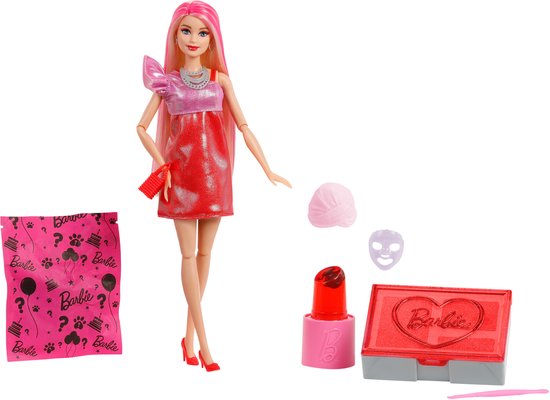 Barbie Uitpakparty Pop - Rode Glitters Blond Haar van Barbie