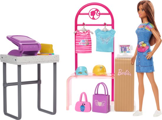 Barbie winkel - Maak- en Verkoopboetiek, speelset met uitstalrek en folie - Barbie pop van Barbie