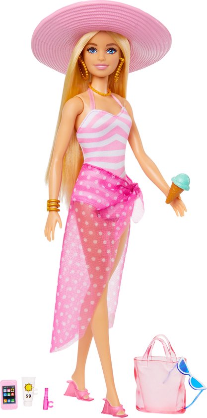 Barbie Zonnehoed badpak Malibu - Met accessoires - Barbiepop van Barbie