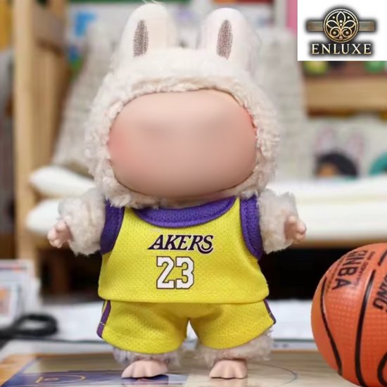 Basketbal Outfitje Kleding – Wit en Paars – Akers Stijl Sportieve Cute Look Geschikt voor Labubu (Pop Niet Inbegrepen) van Merkloos