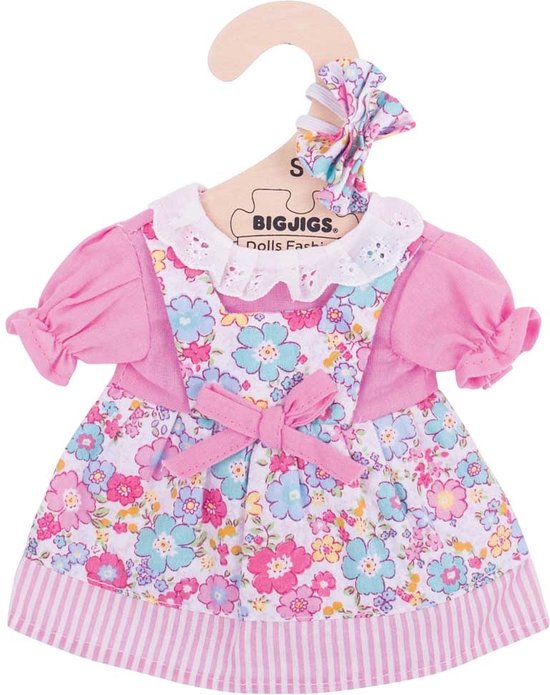 Bigjigs - Poppenkleren - Bloemenjurk - Roze - 28cm (S)