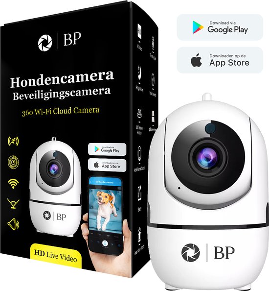 BP® Hondencamera met App - Huisdiercamera - Babyfoon & IP Beveiligingscamera - Indoor Camera - Nightvision - 2.4 GHZ - Beweeg en Geluidsdetectie - Nederlandse Handleiding van BP