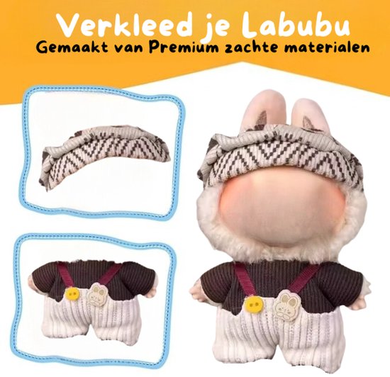 Bruine Poppenkleding - Met Tuinbroek & Bandana - Cute & Adventurous Geschikt voor Labubu van Miniwoo