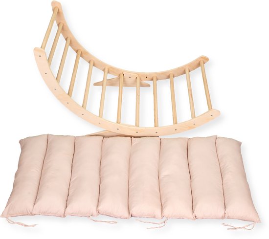 Buxibo XXL Montessori Klimboog met Kussen en Stevige Poten – Houten Klimrek — 124x65x42 cm – Naturel van Buxibo