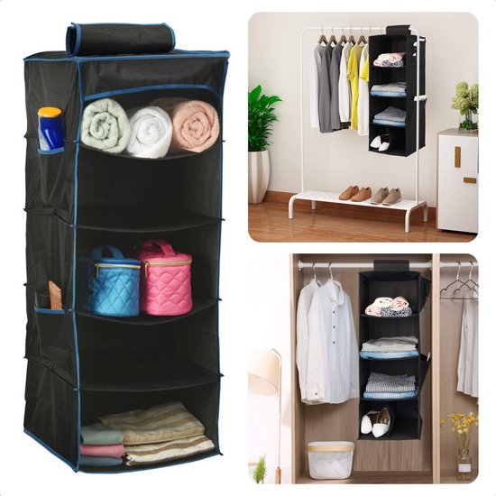 Cheqo® Hang Organizer - Kledingkast Organizer - Camping Kast Organizer - Hangorganizer - Tentorganizer 5 Vaks - Opvouwbare Opbergkast voor Caravan - Hangende Opbergzak Camping - Kledingkast Organiser - Hangend Opbergysteem - Hangende Kledingkast van Cheqo®