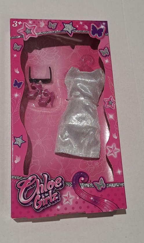 Chloe Girlz Poppenkleding Zilveren Avondjurkje van Chloe Girlz