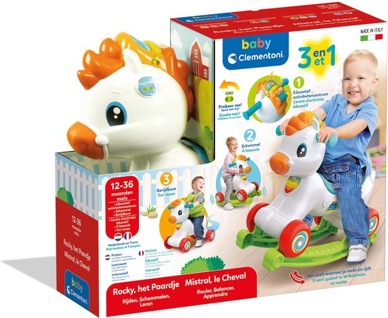 Clementoni - 3-in-1 hobbelpaard - Speelgoed Paard - Educatief speelgoed - Interactief Babyspeelgoed - Bereidbaar - 12 - 36 maanden van Clementoni