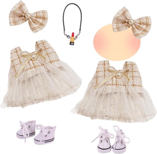 Complete Ballet Jurk Set voor Poppen tot 17 cm - Champagne Prinsessenkleding met Accessoires van Merkloos