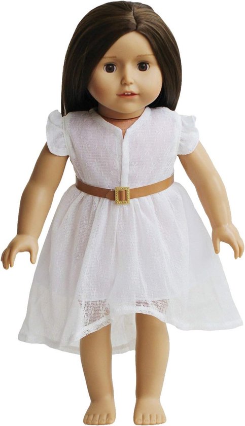 Complete Witte Kanten Jurk Set met Riem voor 18 Inch / 46 cm Poppen van Merkloos