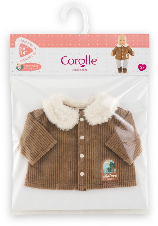 Corolle poppenjasje velours Kleine Ontdekker 36cm bruin fleece natuurprint.