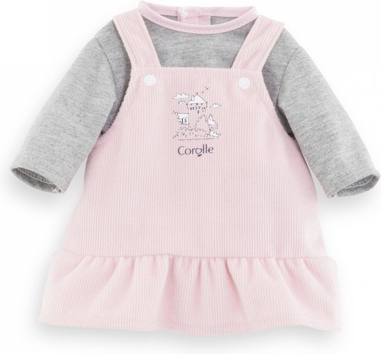 Corolle poppenjurk met shirt - Babypop kleding 36cm roze grijs.