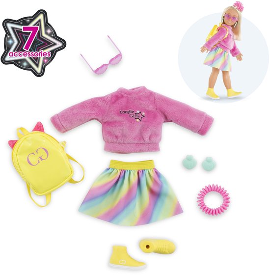 Corolle poppenkleertjes fluo set - kleurrijke dressing room accessoires. van Corolle