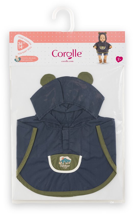 Corolle regenponcho poppenkostuum 36cm met capuchon en berenoortjes. van Merkloos