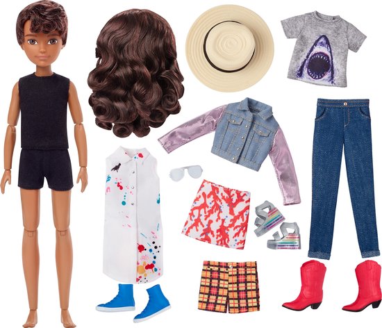 Creatable World™ Deluxe Personage Kit Bruin Golvend Haar - Genderneutrale Pop van Mattel