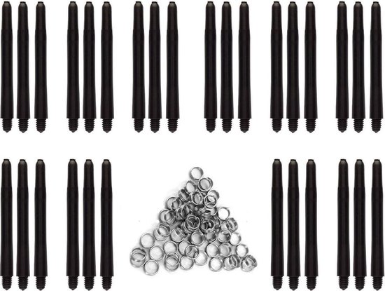 Darts Set zwarte dart shafts - 10 sets (30 stuks) - medium - darts shafts - plus 8 sets (24 stuks) veerringen - Cadeau van KamKorda