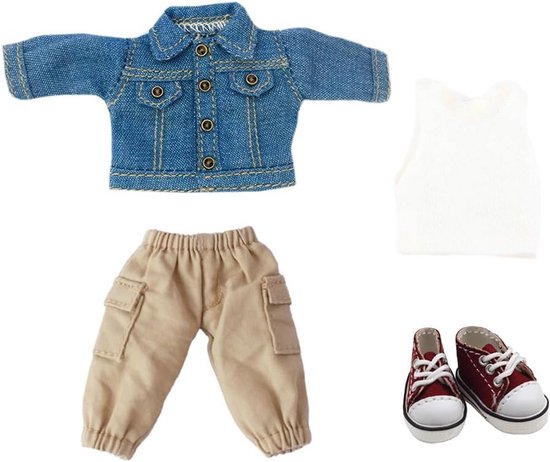 Denim Outfit voor 1/12 BJD Poppenkleding Set Jas Vest en Broek