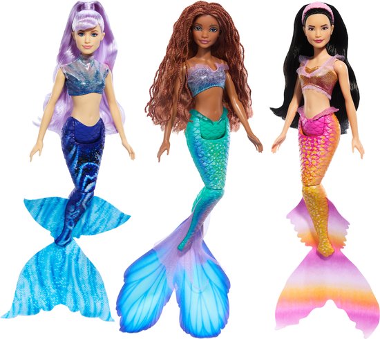 Disney Princess De Kleine Zeemeermin Ariël en Zussen - 3 beweegbare poppen
