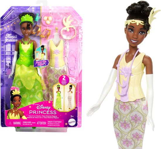 Disney Princess Tiana 2-in-1 Stories Fashion Doll, Modepop, Vrouw, 3 jaar, Meisjes, 292 mm, 40 g van Merkloos