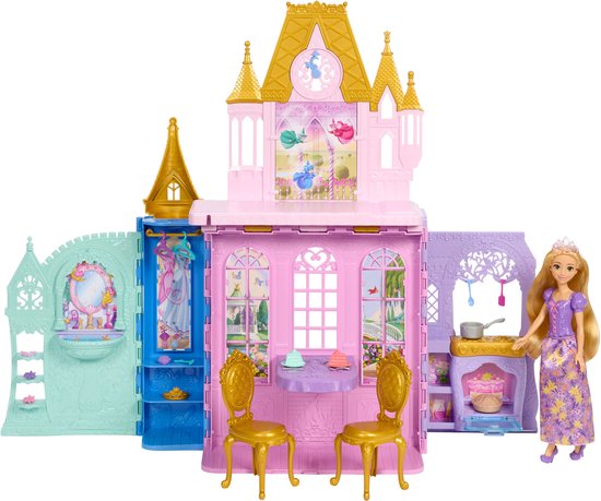 Disney Prinses Rapunzel Pop en Close & Carry Kasteel Speelset - Met 5 speelgebieden en 20 accessoires