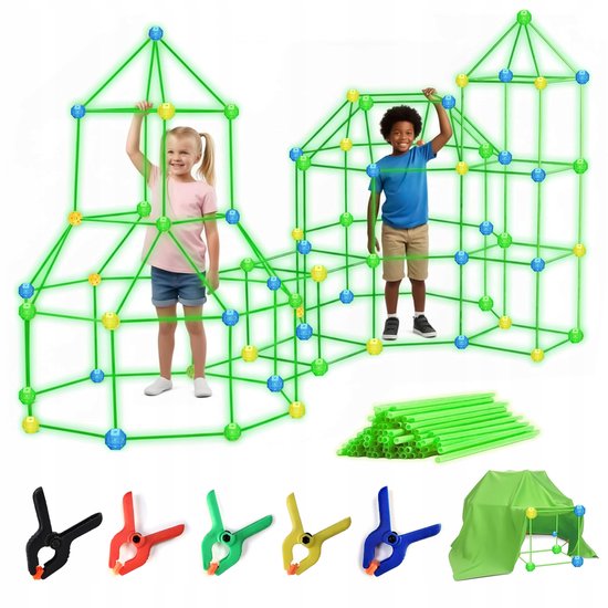 DIY kralentent - Kindertent speelgoed - Bouwblokken speelgoed - Nachtlicht Tent & kasteelhuistent - DIY bouwspeelgoed - Met Glow-in-the-Dark Onderdelen - Creatief & Educatief - Voor Kinderen 5+ Jaar & Cadeau