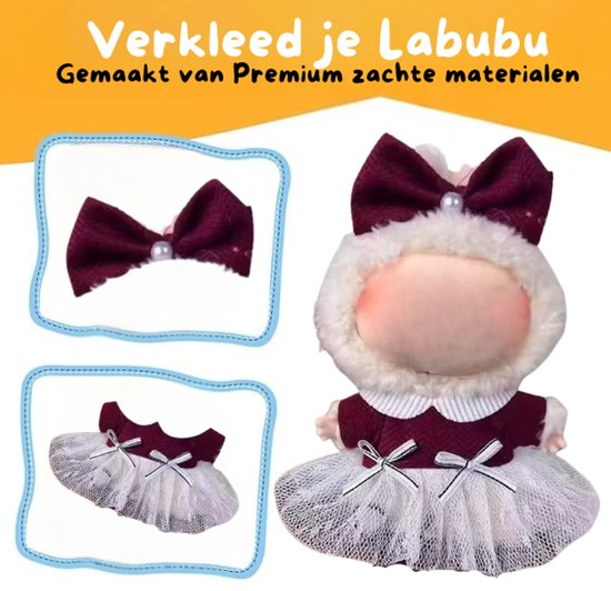 Donkerrode Poppenkleding - Met Jurkje & Strikje - Cute Geschikt voor Labubu van Merkloos