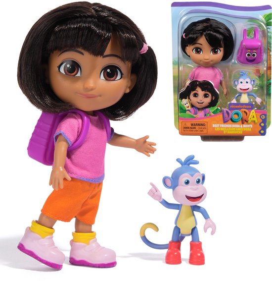 Dora, Beste vrienden Dora en Boots-set, pop van 15,2 cm met kleding, speelgoedfiguur Rugzak en Boots van Merkloos