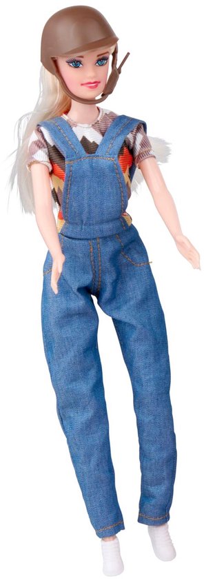 Eddy Toys Doll & Horse - Modepop met Bruin Paard - 4-delige Speelset - Inclusief Cap, Haarborstel en Zadel - Speelgoedpop 29 cm - Blond Haar - Kunststof - Vanaf 3 Jaar - Geschikt voor Meisjes