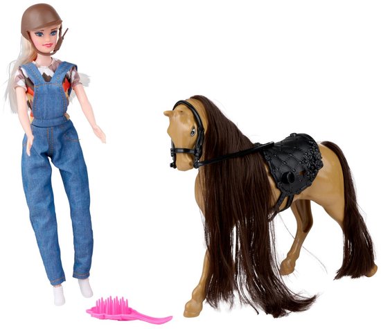 Eddy Toys Pop en Paard Speelset – Paard Speelgoedset met Ruiter Pop – Speelgoed Paard met Pop en Borstel – Paarden Speelgoed voor Kinderen – ca. 29 cm – Inclusief Helm van Eddy Toys