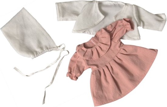 Egmont Toys Poppenjurk, vest en muts rose/wit