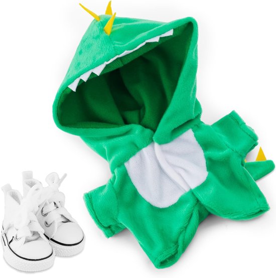 EGoods - Dinosauruspoppenkledingset voor Creatieve Kinderen - Schattige Katoenen Dinosaurussenoutfits met Siliconen Schoenen - Modieuze Kleding voor Poppen - Groen