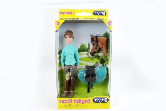 Engelse Ruiter Pop - Paardenpop Meisje - Paardrijden Spelen - Met Zadeldek - 15 cm - Gevlekt
