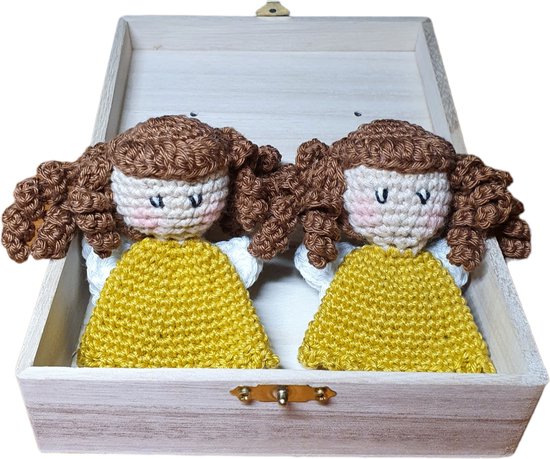 Engeltjes Gehaakte Poppen - Set - 10.5 cm. - Goud - Bruin Haar van Merkloos