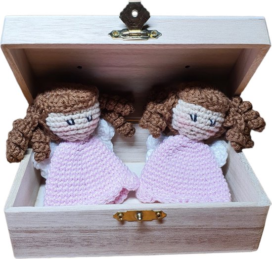 Engeltjes Gehaakte Poppen - Set - 10.5 cm. - Roze - Bruin Haar van Merkloos