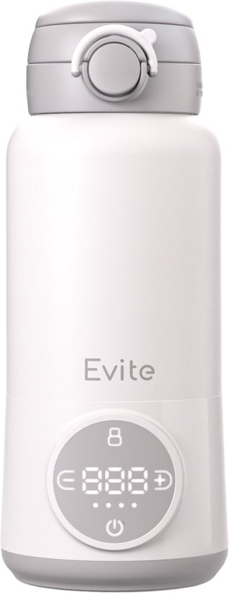 Evite Portable Bottle Warmer - Draagbare Flessenwarmer Onderweg - Draadloos & Oplaadbaar - USB-C - 13500 mAh - 450ML - Wit van Evite