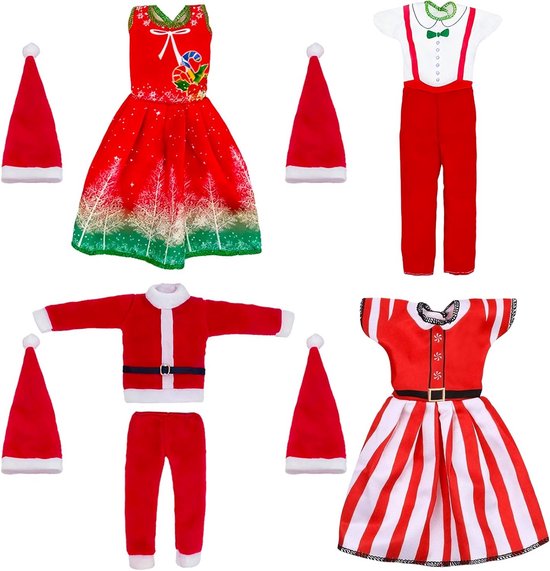 Feestelijke Poppenkleding Set - 4 Delige Kerstoutfits voor Poppen van 30 cm van Merkloos
