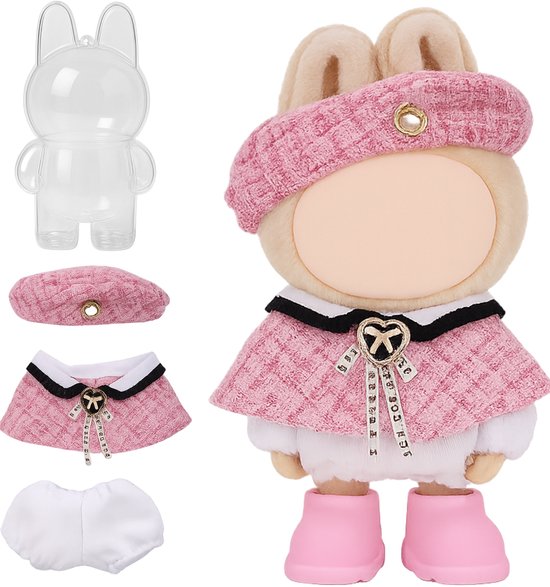 Fits4Kids® Kleding & Beschermhoes Set Voor Labubu Pop (17 Cm) – Geschikt Voor Labubu Pop Mart – Outfit + TPU Hoes (Pop Niet Inbegrepen) van Merkloos