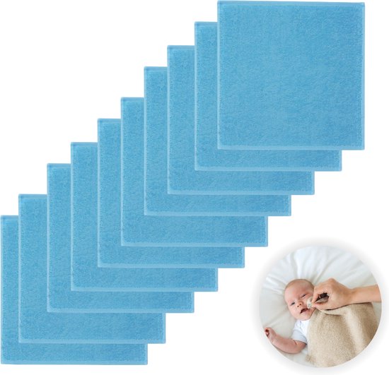 Funnies Spuugdoekjes 10-Pack Blauw - Set van 10 Zachte Spuugdoeken, Monddoekjes, Kwijldoekjes - 30x30 cm - 100% Katoenen Badstof - Absorberend, Sneldrogend en Zacht - Wasmachinebestendig - Perfect voor Gevoelige Babyhuid bij Voeden en Kwijlen van Funnies