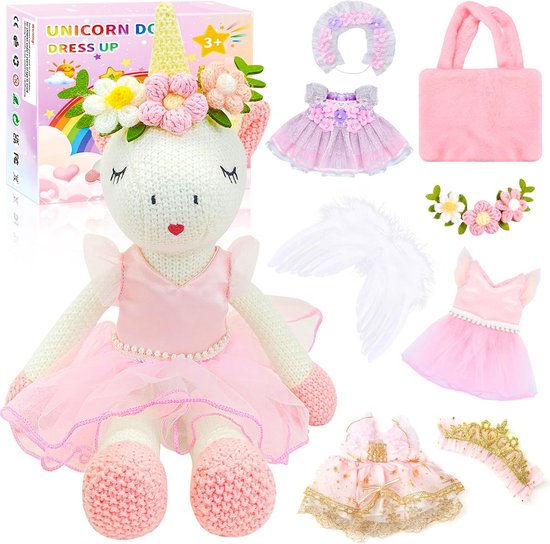 Gehaakt Eenhoorn Knuffelpop met Wisseloutfits en Accessoires voor Kinderen