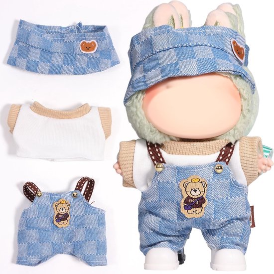 Geschikt voor Labubu - Labubu Universele Poppenkleding 3-delige Set - 17cm Pluche Poppenkleding - Geschikt voor 1-3 generaties Labubu - Poppenmode Accessoires - Pop en Schoenen Niet Inbegrepen van Merkloos