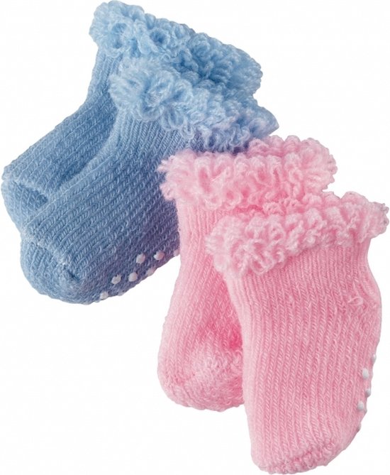 Götz Boutique, sokken "Blue & pink", babypoppen 30-33 cm / 42-46 cm / 48 cm (Inhoud: 2 paar)