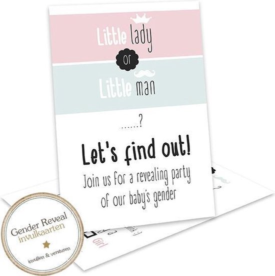 GR002 (8stuks)Baby Gender Reveal uitnodiging - Gender reveal party - Genderreveal - Geslacht baby reveal -Babyshower - Invulkaarten - Een Jongen of een Meisje? - Gender reveal versiering - Kaarten met enveloppen - uitnodigingskaarten met enveloppen - van Picki Nicki