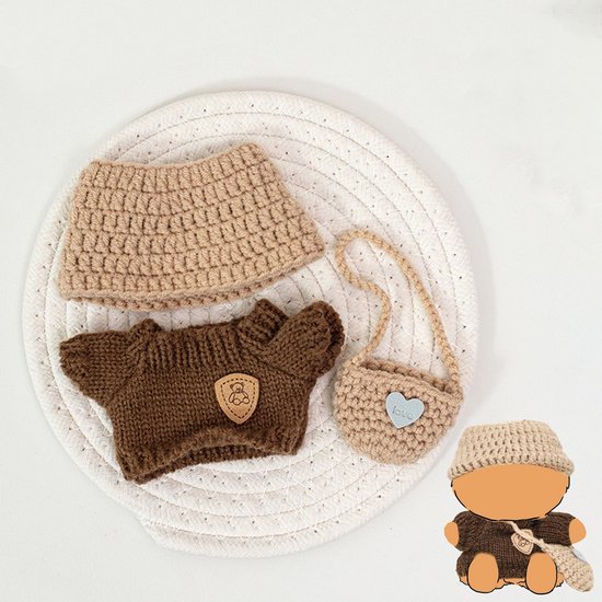 Handgemaakte Miniatuur Kleding Set voor 17 cm Pluche Poppen - Trui, Muts en Tas van Merkloos