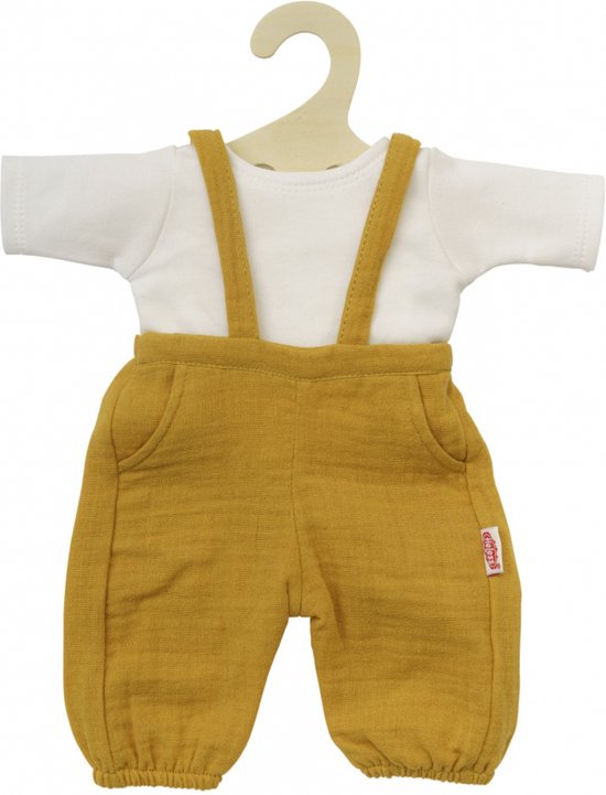 Heless poppenkleding tuinbroek okergeel katoen 28-35 cm poppen.