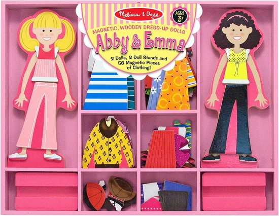 Houten dress-up poppenspel met 56 kledingstukken - magnetisch playset voor kinderen van Merkloos