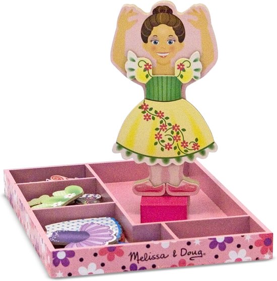 Houten magnetische aankleedpop - Nina Ballerina met 27 kledingstukken van Merkloos