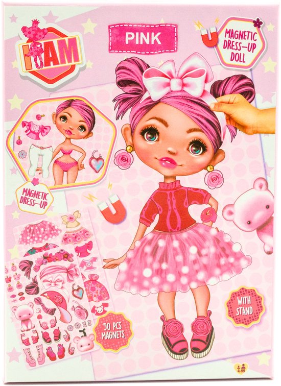 I Am Magnetische Aankleedpop - Model Pink - Magneet kleding en accessoires van Merkloos