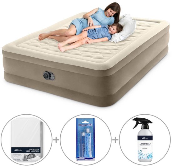 Intex Ultra Plush Luchtbed met ingebouwde pomp | Tweepersoons | 152 x 203 x 46 cm | Inclusief bijpassend hoeslaken + luchtbedverfrisser + reparatiekit van Intex
