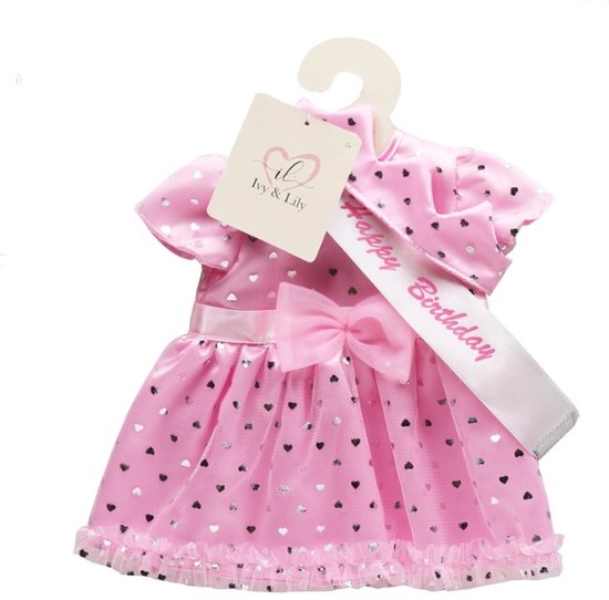 Ivy & Lily Poppenkleertjes Verjaardagsjurk 43 cm roze
