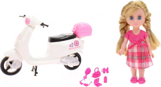 Johntoy Pop Lily Dolls - Scooter 15 Cm Wit/roze/blond 10-delig van Johntoy